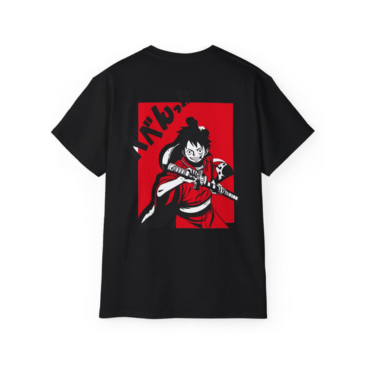 Samurai Anime Graphic Tee | Character Illustration, Red Black Panel